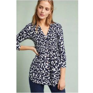 Anthropologie Maeve Alexa Bird Print Smocked Tunic, M